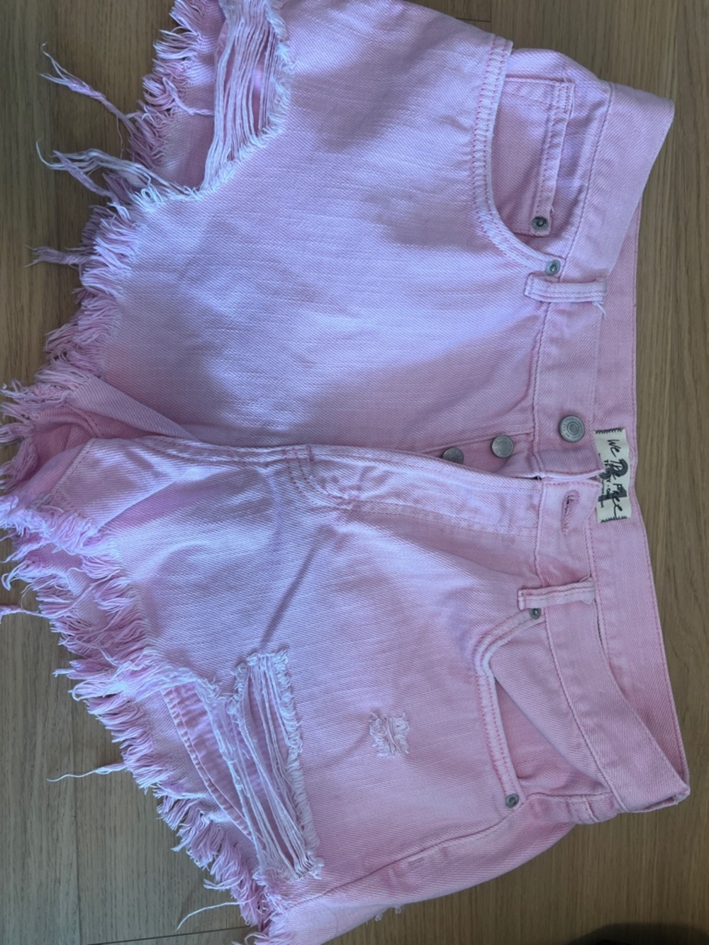 We The Free Pastel Pink Distressed Denim Shorts. Such a pretty color!!!!